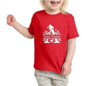 Kids' Red Christmas T-Shirt with Monogram Alphabet – Festive Holiday Gift for Girls