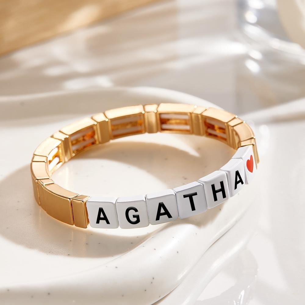 Custom Name Bead Bracelet Enamel Beaded Gold Color