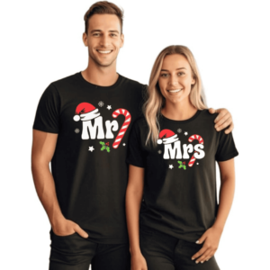 Christmas Couples Matching T-Shirt – Festive Cotton Round Neck Short Sleeve Shirts