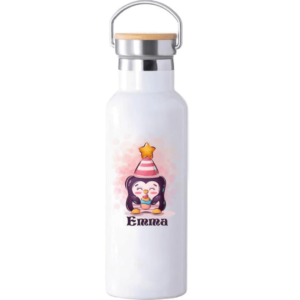 Girls' Back-to-School Water Bottle – Insulated Stainless Steel Flask with Custom Name & Bamboo Cap