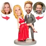 Red dress couple custom wedding caketopper