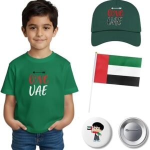 UAE Kids Boys Combo Pack | T-Shirt, Cap, Flag & Badge Set for National Day