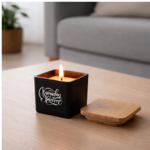 Ramadan Scented Candle | Black Glass Jar with Bamboo Lid | Premium Fragrance for a Calming Ambience