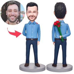 Man With Rose Behind Custom Bobblehead
