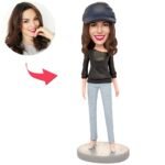 woman wearing black t shirt custom bobblehead