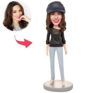woman wearing black t shirt custom bobblehead