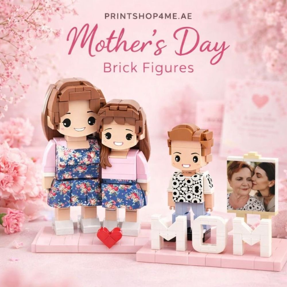 Custom Mother's Day brick figures Dubai UAE - personalized LEGO style mom and kids figurine gift