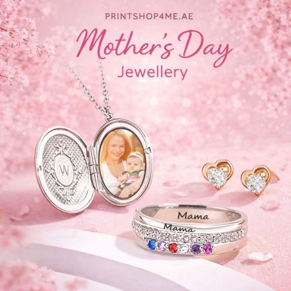Personalized Mother's Day jewellery Dubai UAE - custom photo locket necklace mama ring heart earrings
