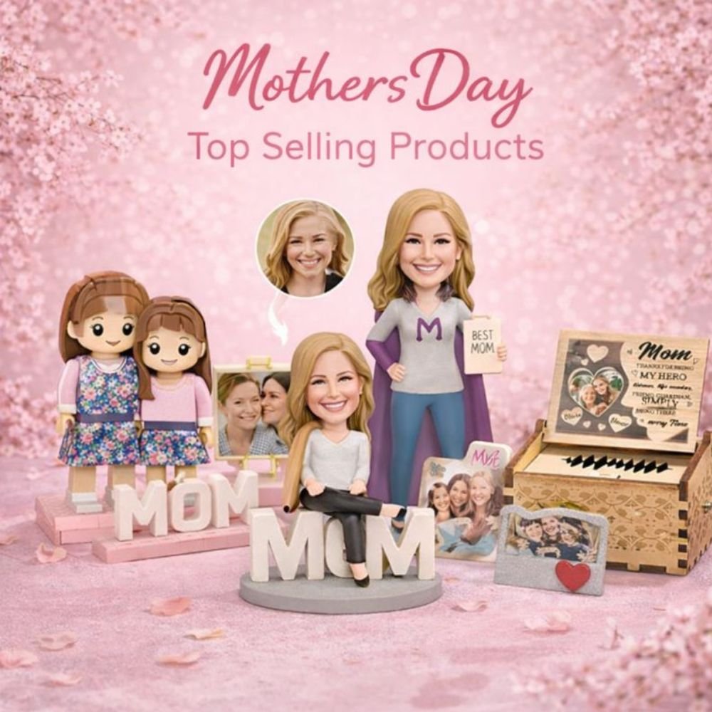 Mother's Day top selling personalized gifts Dubai UAE - bobblehead brick figures photo frame music box