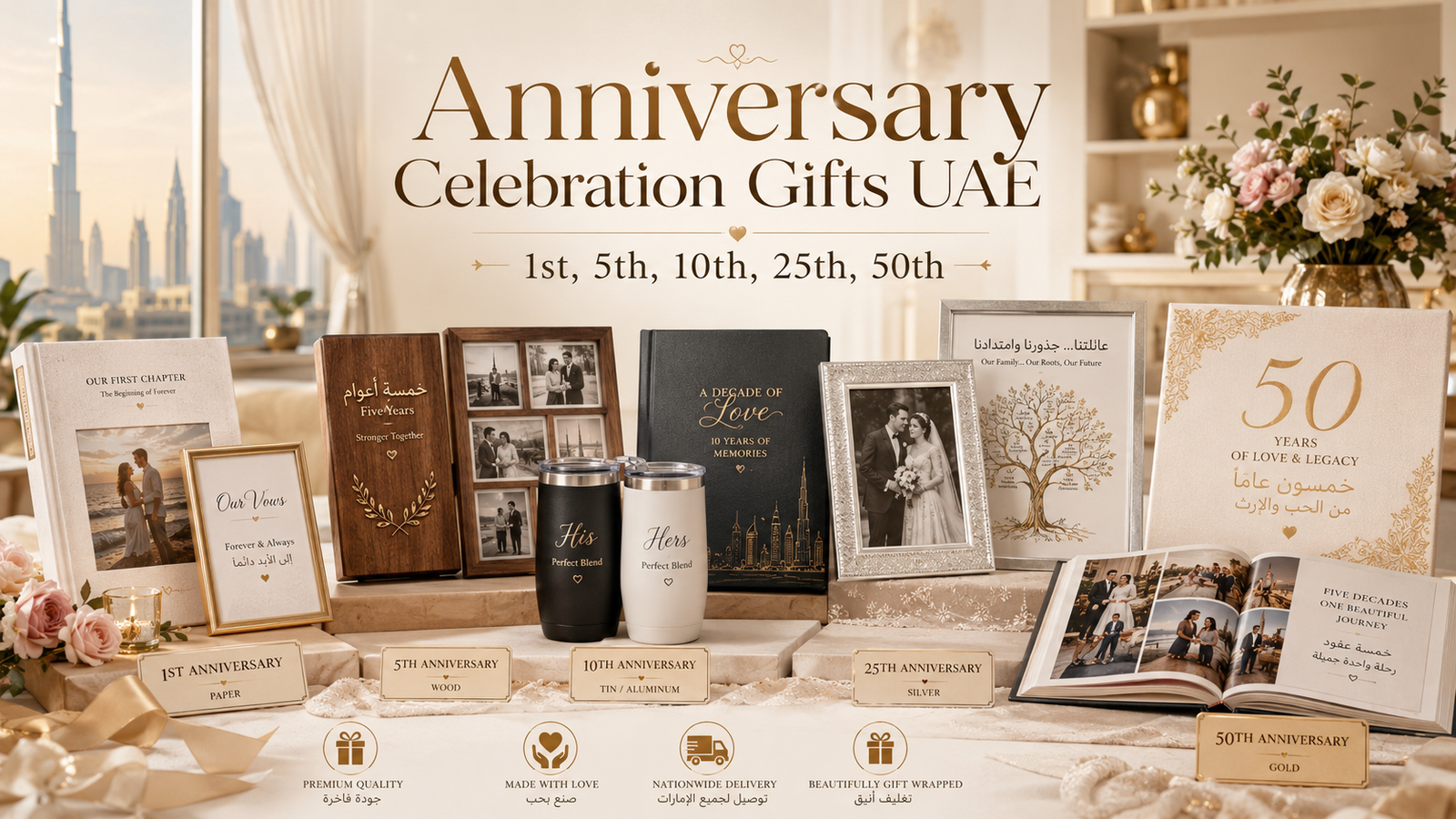 Anniversary Celebration Gifts UAE: 1st, 5th, 10th, 25th, 50th