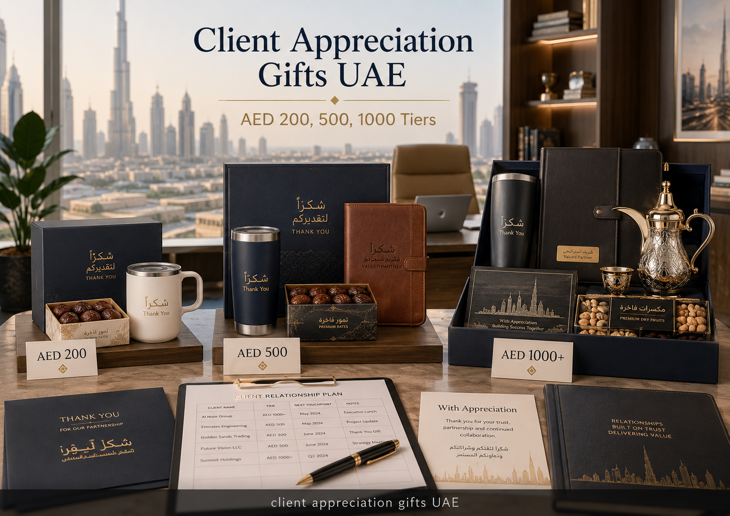 Client Appreciation Gifts UAE: AED 200, 500, 1000 Tiers
