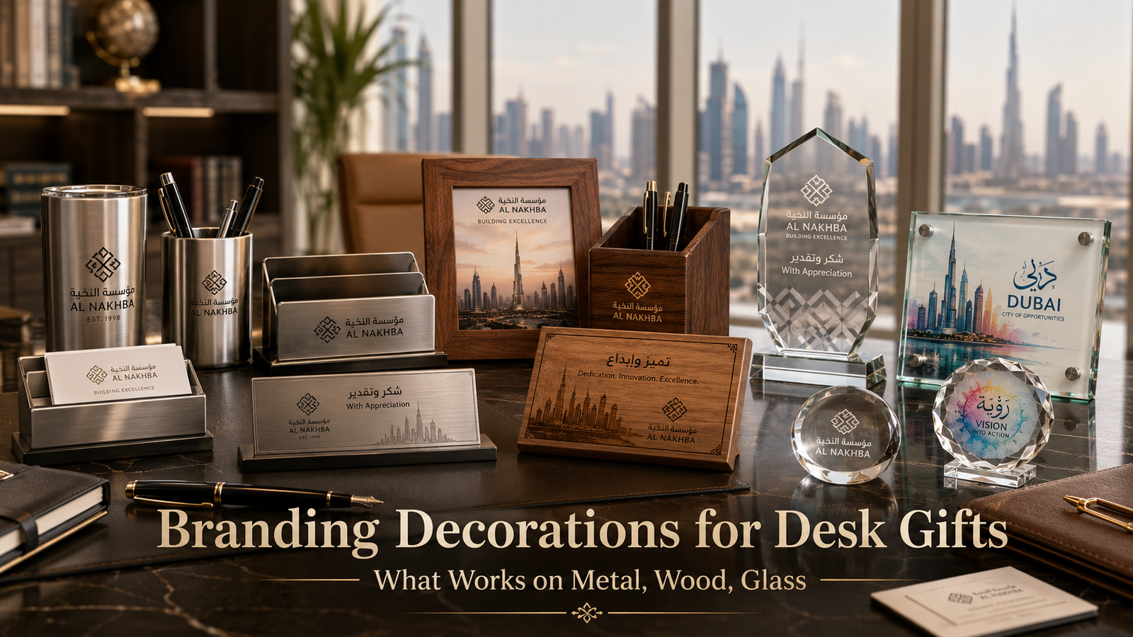 Branding Decorations for Desk Gifts: What Works on Metal, Wood, Glass
