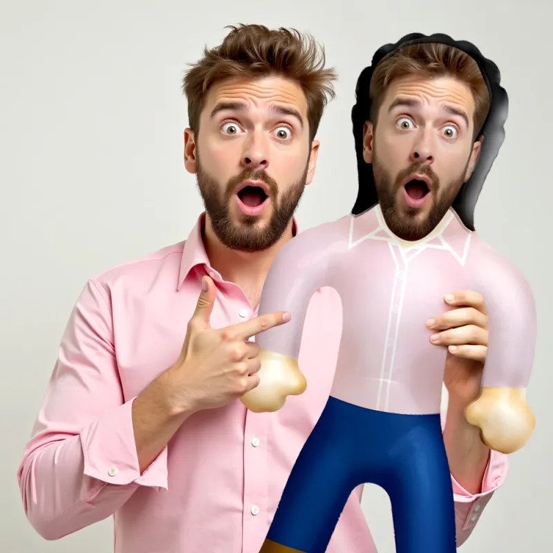 20240827-172354jpg - printshop4me.ae Personalized full body custom blow up doll featuring a printed face photo design, shown with a person holding the customized inflatable figure. A funny custom photo novelty gift for parties, birthdays, celebrations, and humorous occasions.