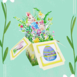 4243cd41-9ffd-4069-9813-813e2e3a55c3-0png - printshop4me.ae Easter 3D pop-up greeting card featuring cute bunny characters, colorful Easter eggs, flowers, and spring garden decorations emerging from an open paper card. A festive handmade pop-up card design for Easter celebrations, seasonal gifting, and spring greetings.