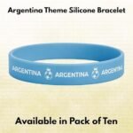 Pack of ten Argentina theme blue silicone bracelets with white printed text and football design, unisex sports fan accessory