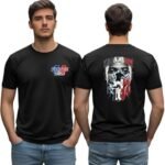 France football player men's black dry-fit T-shirt with small France 2026 front logo and large number 10 soccer graphic on the back featuring France-themed artwork.