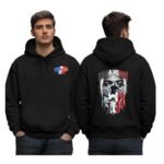 France Soccer Hoodie - printshop4me.ae France football men's black hoodie featuring a small France 2026 chest logo and large number 10 football player graphic on the back with France-themed artwork and flame effects.