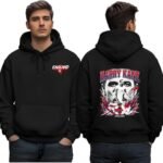 Harry Kane Hoodie - printshop4me.ae Harry Kane England football player men's black hoodie featuring a small England logo on the front and a large Harry Kane soccer graphic print on the back with football-themed artwork.