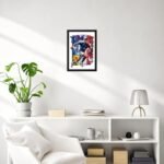 France football player photo frame displayed on a modern living room wall above a white shelf, featuring soccer-themed artwork and sports fan home decor.