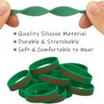 Morocco silicone wristbands shown in green with red “MOROCCO” text, featuring durability and stretchability demonstration along with multiple wristbands stacked to highlight quality silicone material and comfort.
