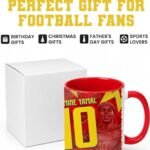 "Red Spain football mug featuring Laine Yamal soccer player illustration, player number 10, Spain national team colors, shown with gift box, ideal for birthday, Christmas, Father's Day, and sports lovers."
