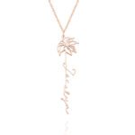 Personalized birth flower name necklace in a rose gold finish, featuring a delicate floral outline with a custom name elegantly integrated into the stem. Suspended from a matching chain, this minimalist personalized necklace makes a meaningful gift for birthdays, Mother's Day, anniversaries, bridesmaids, or everyday wear.