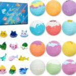XHBPJJ0P2505X01jpg - printshop4me.ae Colorful bath bomb gift set featuring assorted round fizzy bath bombs in pastel shades and cute ocean-themed bath toys. A fun self-care bath gift box with sea animal accessories for relaxation, spa time, birthdays, and special occasions.